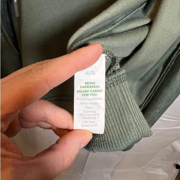 Aerie Dreamy Velour Cropped Hoodie Full Zip Green XL - Picture 8 of 8